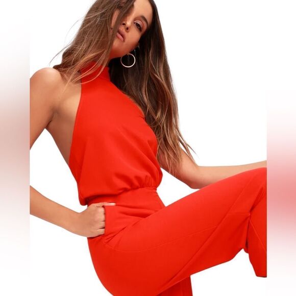 Lulus Moment For Life Red Halter Jumpsuit | Size L - Picture 8 of 9